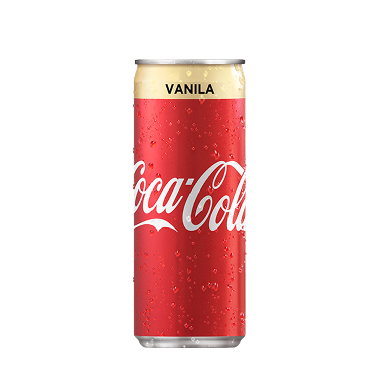 Coca-Cola Vanilla can on white background.