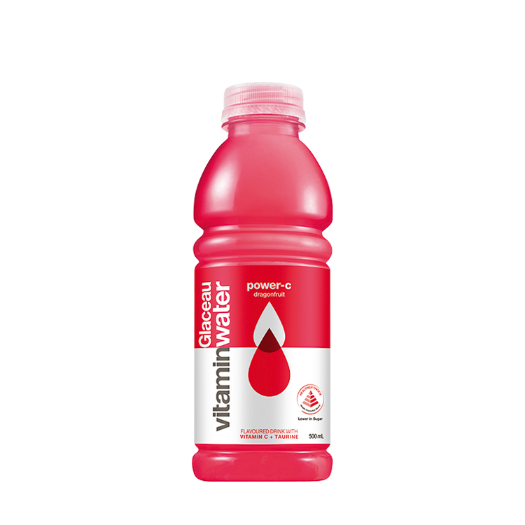 A bottle of Glaceau Vitaminwater Dragonfruit flavor