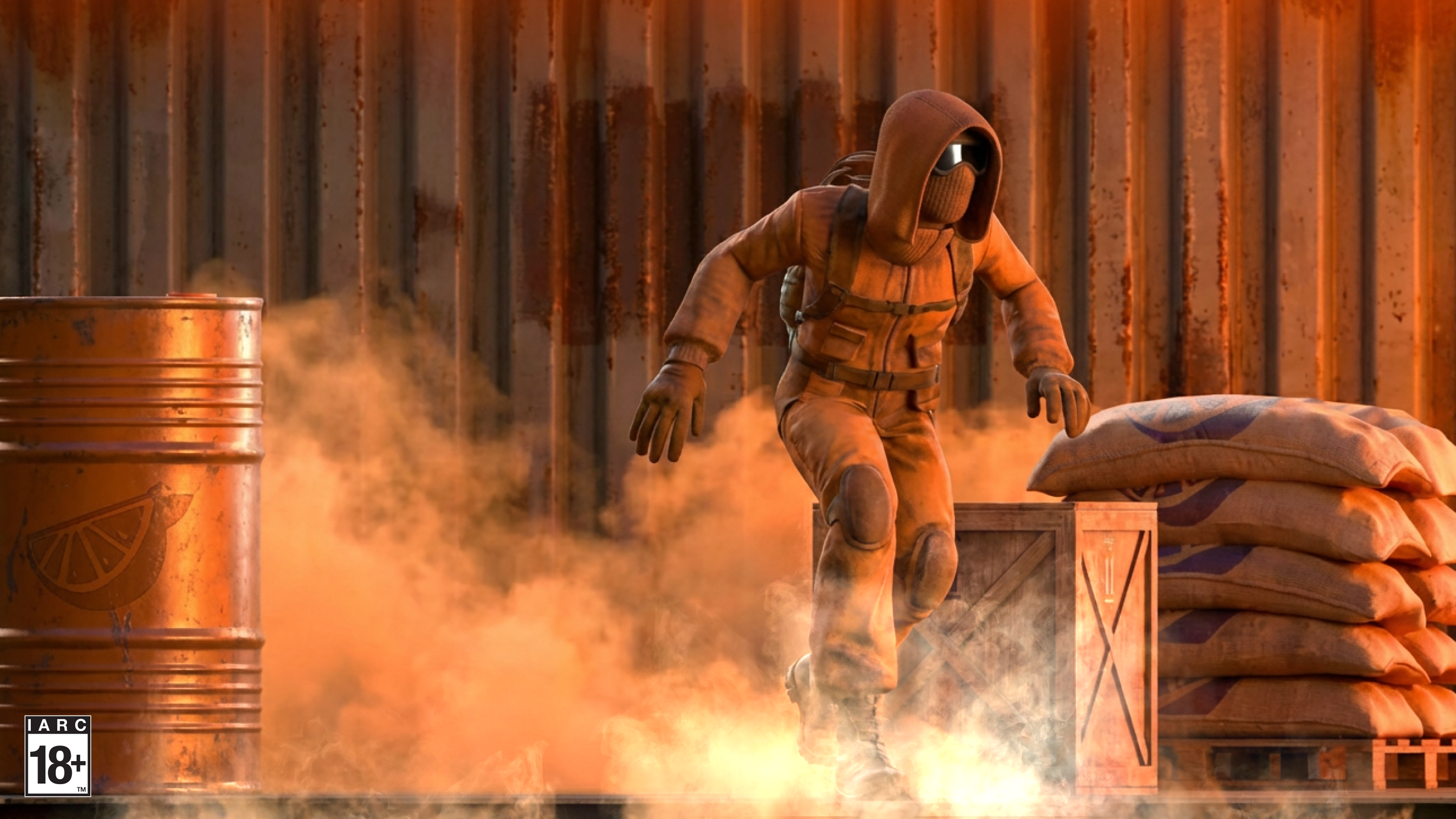 A Halo character stealthily infiltrates a base at dusk. 