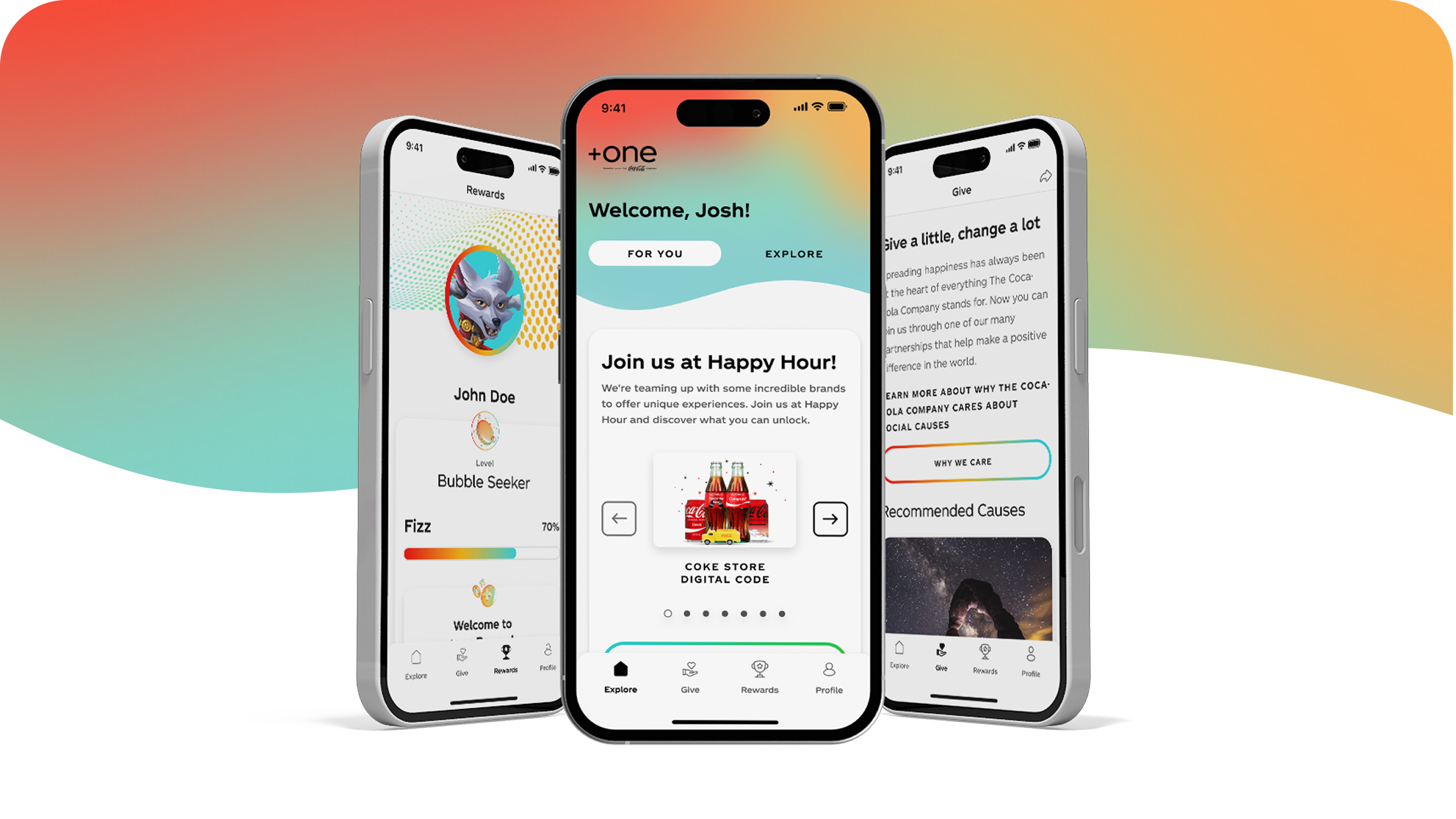 Smartphones displaying Coca-Cola app screens