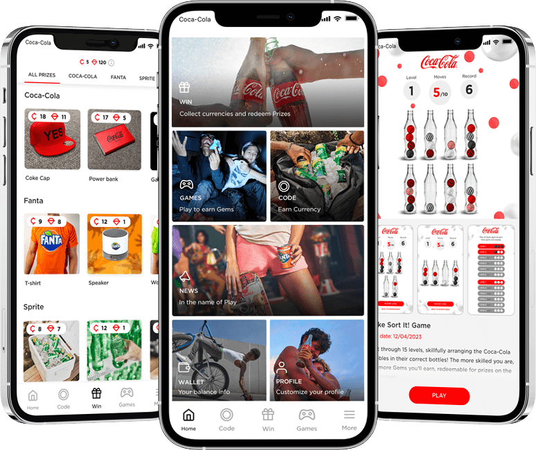 Dois celulares exibindo telas do app da Coca-Cola