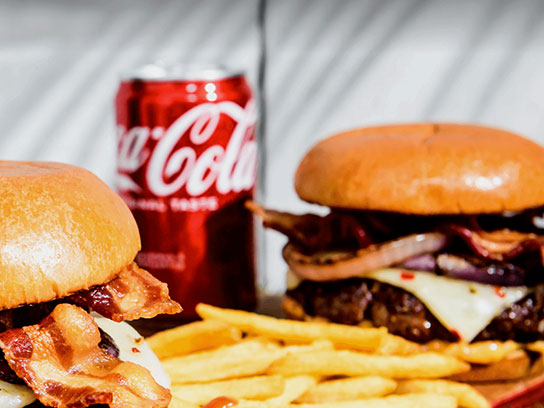 Coke, burgers, and french fries