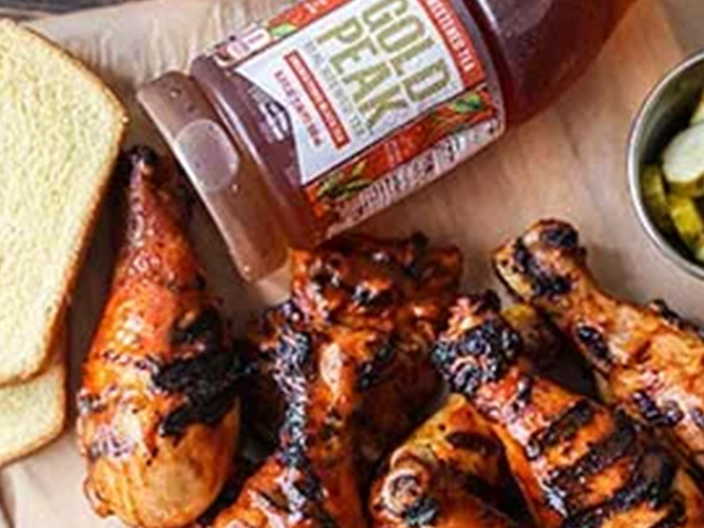 BBQ Chicken with a bottle of Gold Peak tea