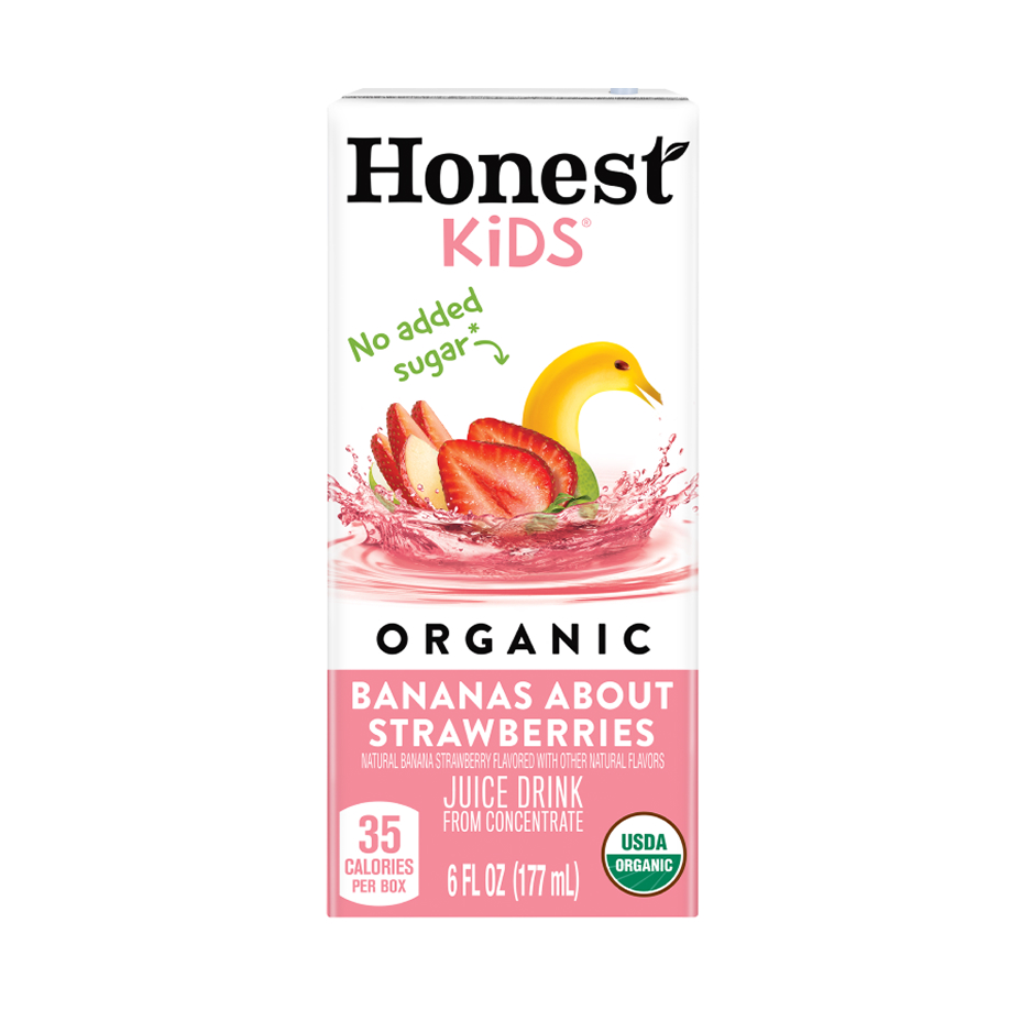 a box of honest kids bananas about strawberries juice drink