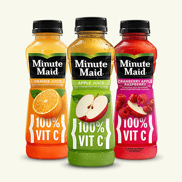 Three different bottles of Minute Maid Variety Juices