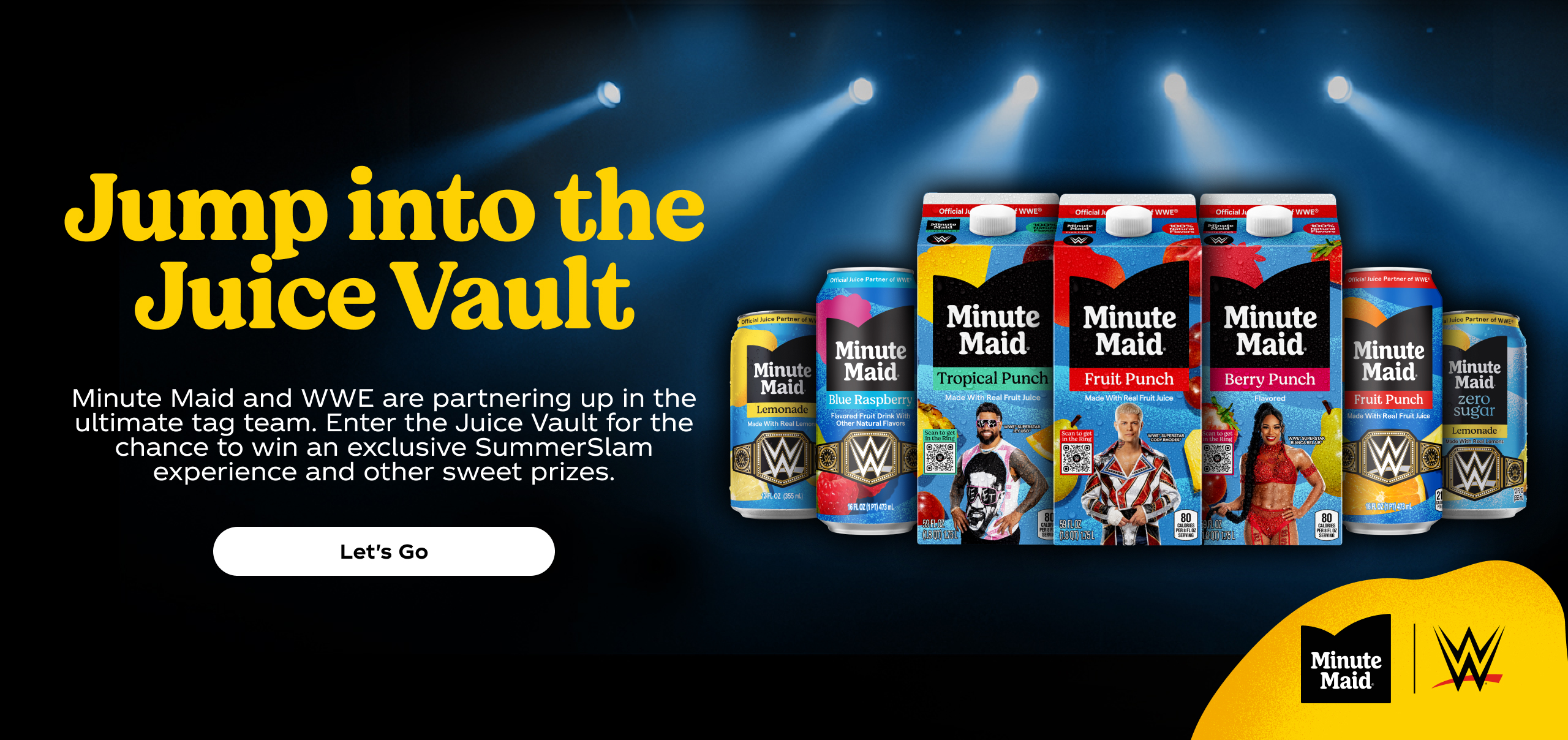 Text reading "Get your daily dose of delicious" above the full lineup of Minute Maid products