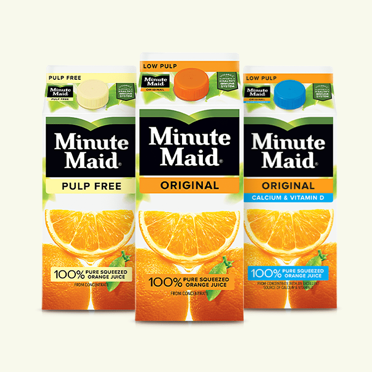 Three different cartons of Minute Maid Orange Juices