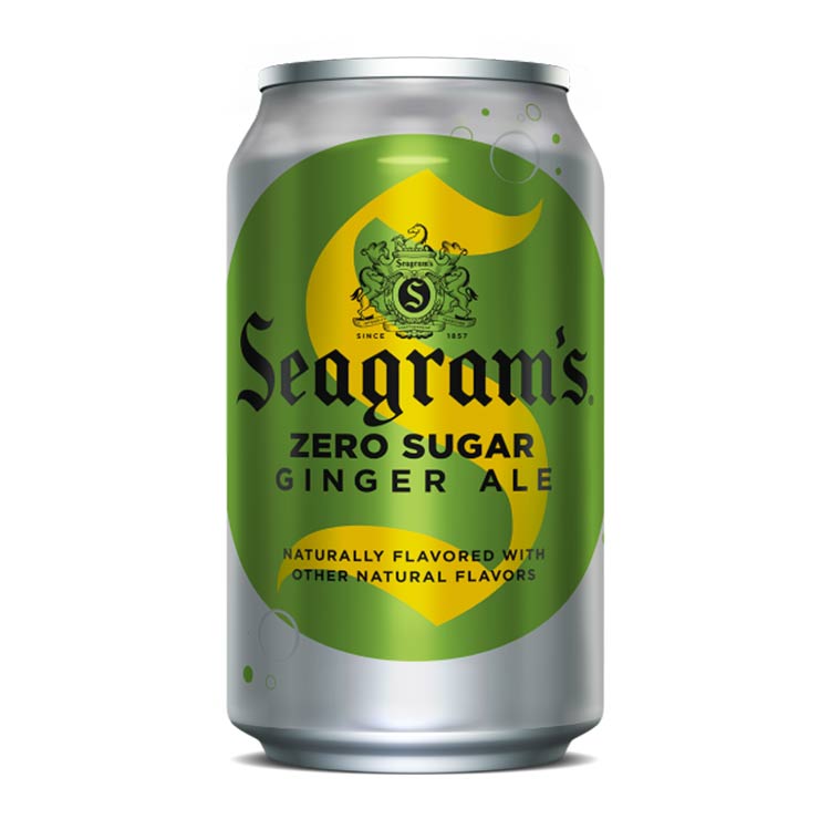 Seagrams Zero Sugar Ginger Ale can on a white background