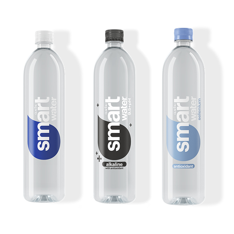 Three varieties of Smartwater bottles