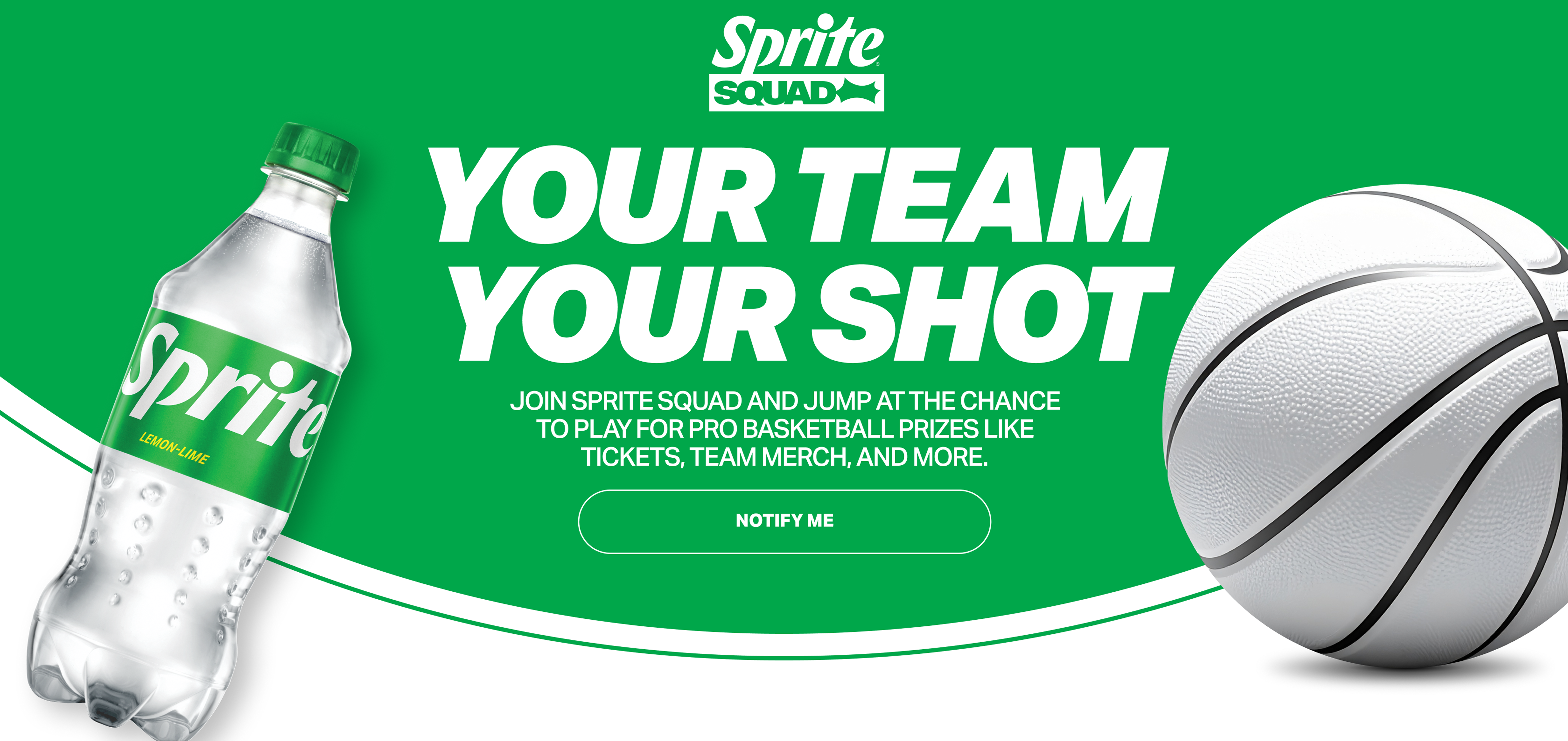 Sprite Squad "Your Team Your Shot" banner with a Sprite bottle and basketball.