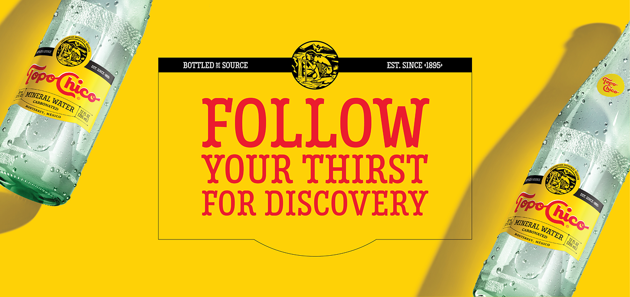 topo chico mineral water on a yellow background