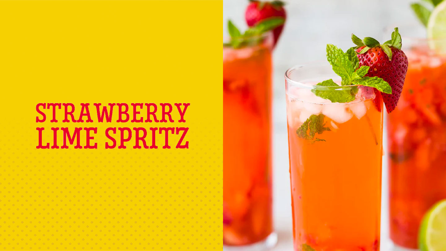 A glass of Strawberry Lime Spritz