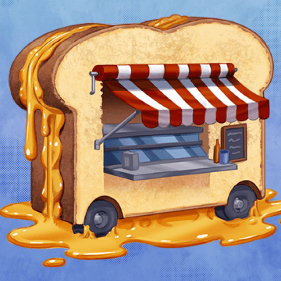 An illustration of a food truck tha resembles a sandwich