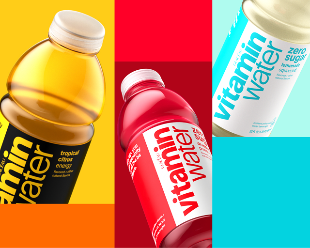 variety of vitaminwater products on colorful background