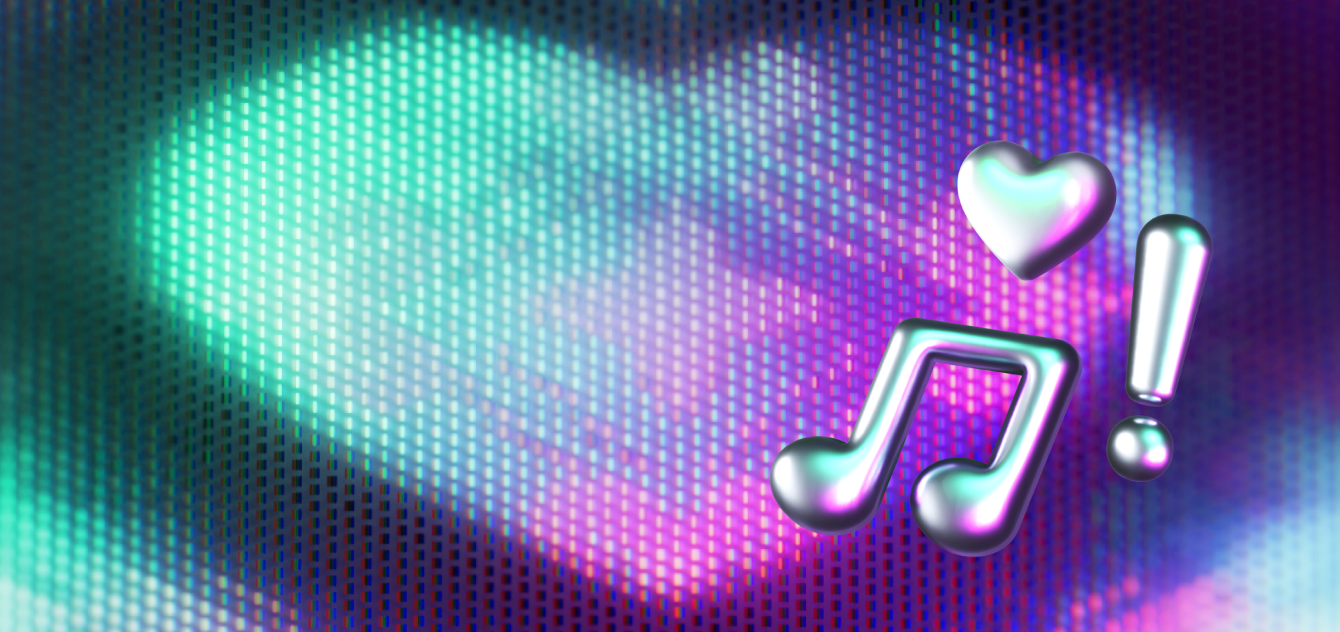 colorful background with a music note heart and exclamation point