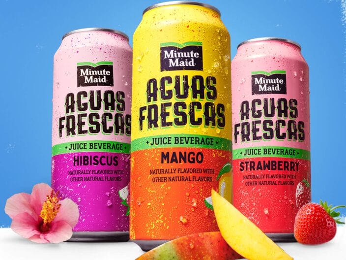 Three cans of Aguas Frescas beverages