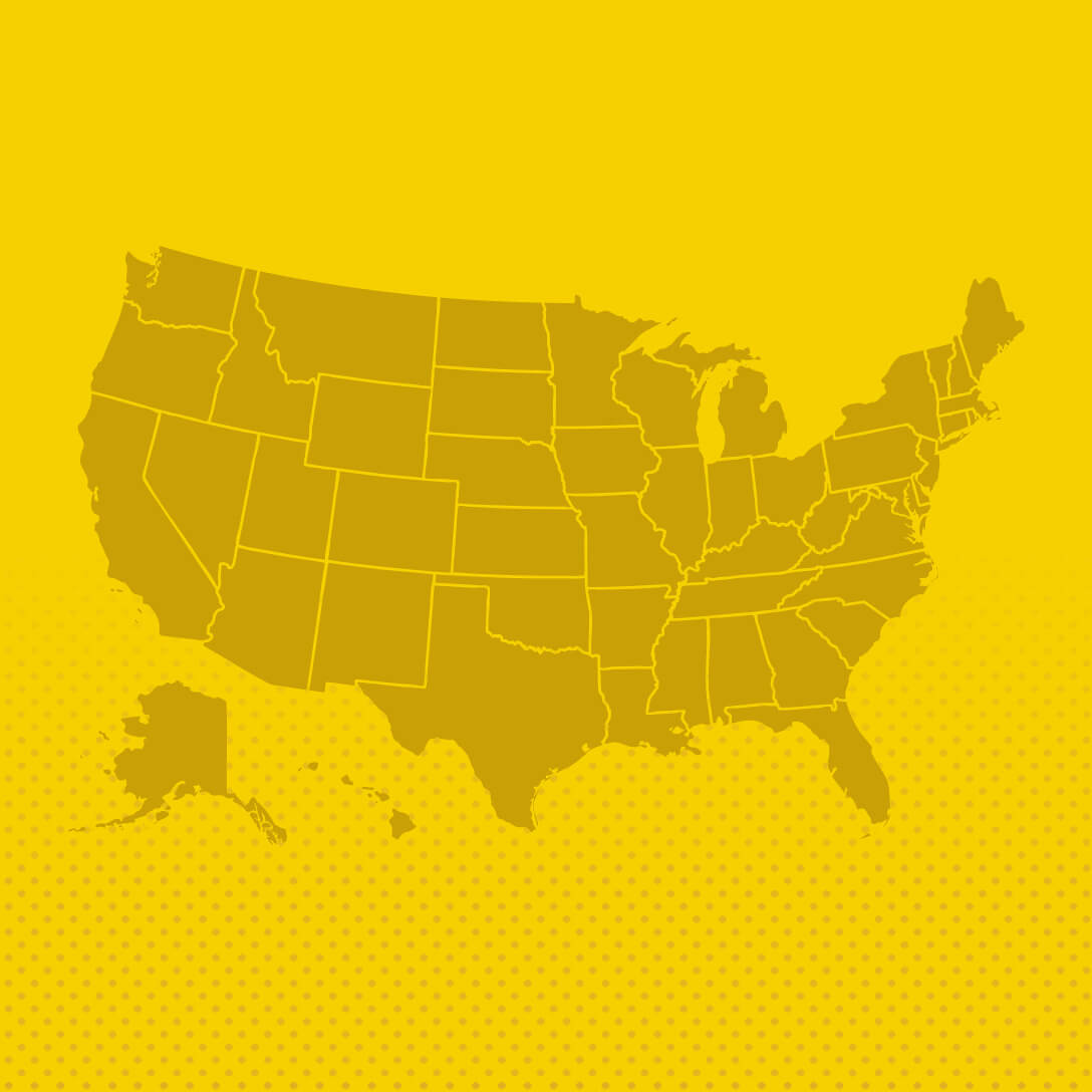Map of the united states on a yellow background