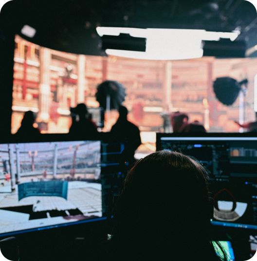 Control room monitors showing virtual production environment for Cinemark spot