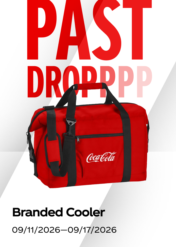Past weekly prize drop displaying a Coca-Cola branded cooler for the Fall Football campaign.