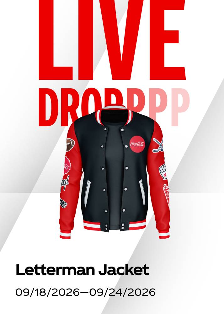 Live weekly prize drop featuring a Coca-Cola branded letterman jacket for the Fall Football promo.