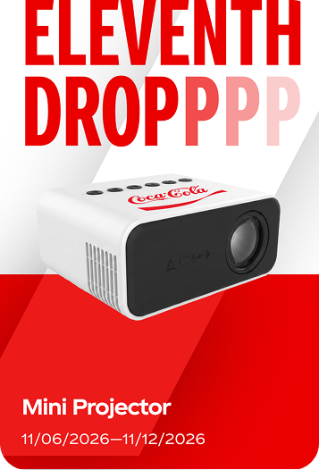 Eleventh fall football sweepstakes drop displaying a white and black mini projector with brand logos.