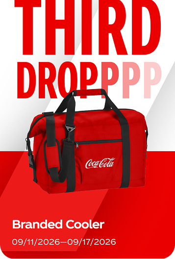 Third fall football campaign drop featuring a red Coca-Cola branded soft cooler bag with a strap.