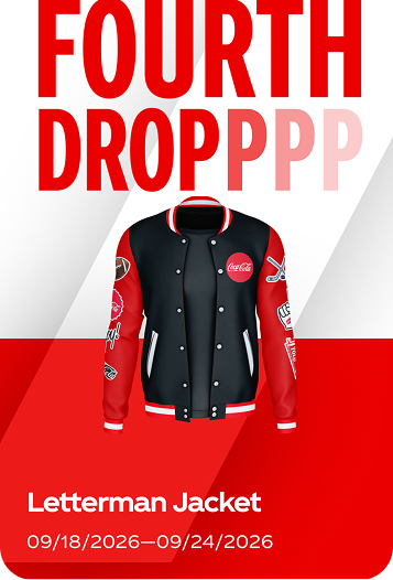 Fourth Coca-Cola fall football drop displaying a black and red letterman jacket with brand patches.