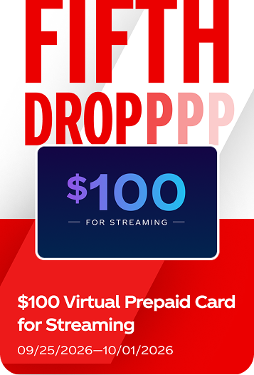 Fifth drop of the fall football sweepstakes offering a one hundred dollar virtual card for streaming.