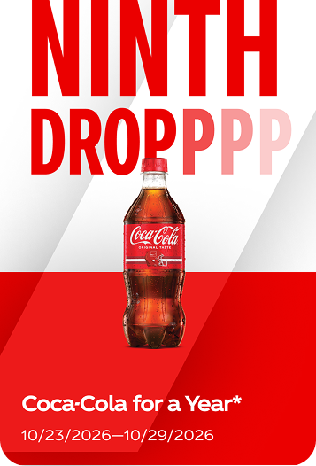 Ninth fall football drop offering Coca-Cola for a year, represented by a classic original taste bottle.
