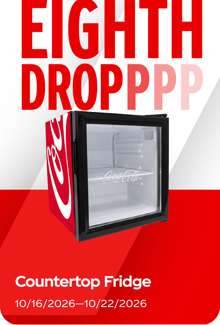 Eighth drop in the fall football campaign showcasing a branded mini countertop glass door fridge.