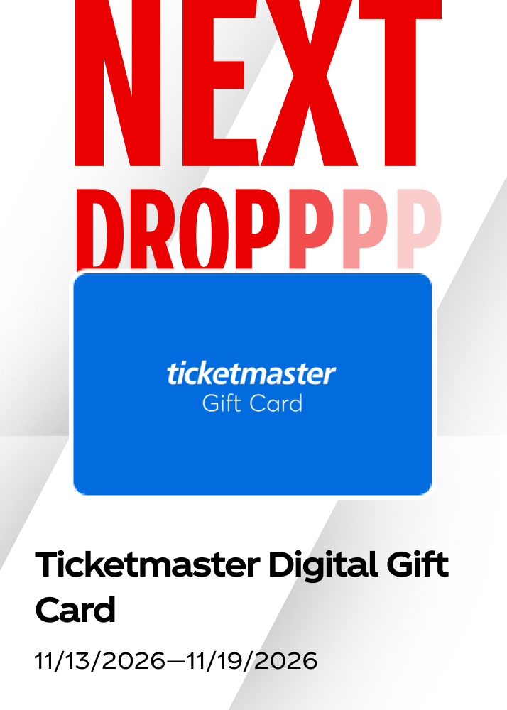 Live weekly prize drop highlighting a Ticketmaster digital gift card for the Fall Football promo.