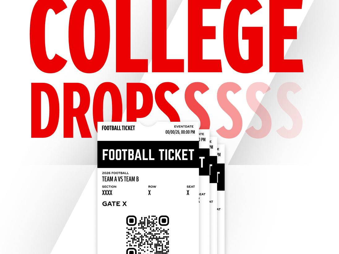 Promotional tile for college football prize drops featuring a stack of game tickets for the Fall Football sweepstakes.