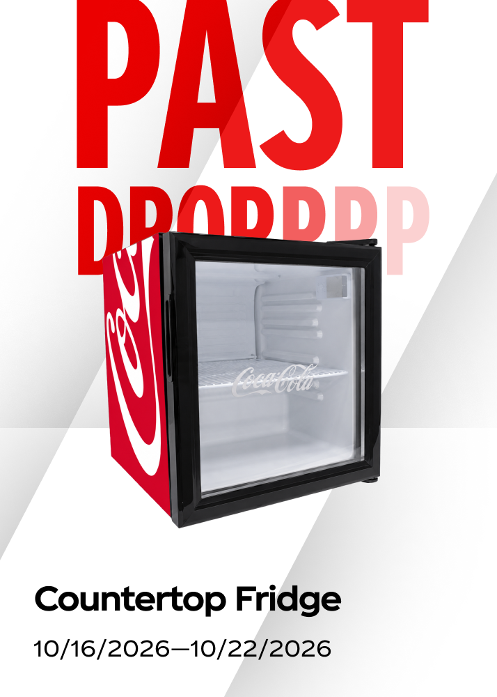 Past weekly prize drop featuring a Coca-Cola countertop mini fridge for the Fall Football promo.
