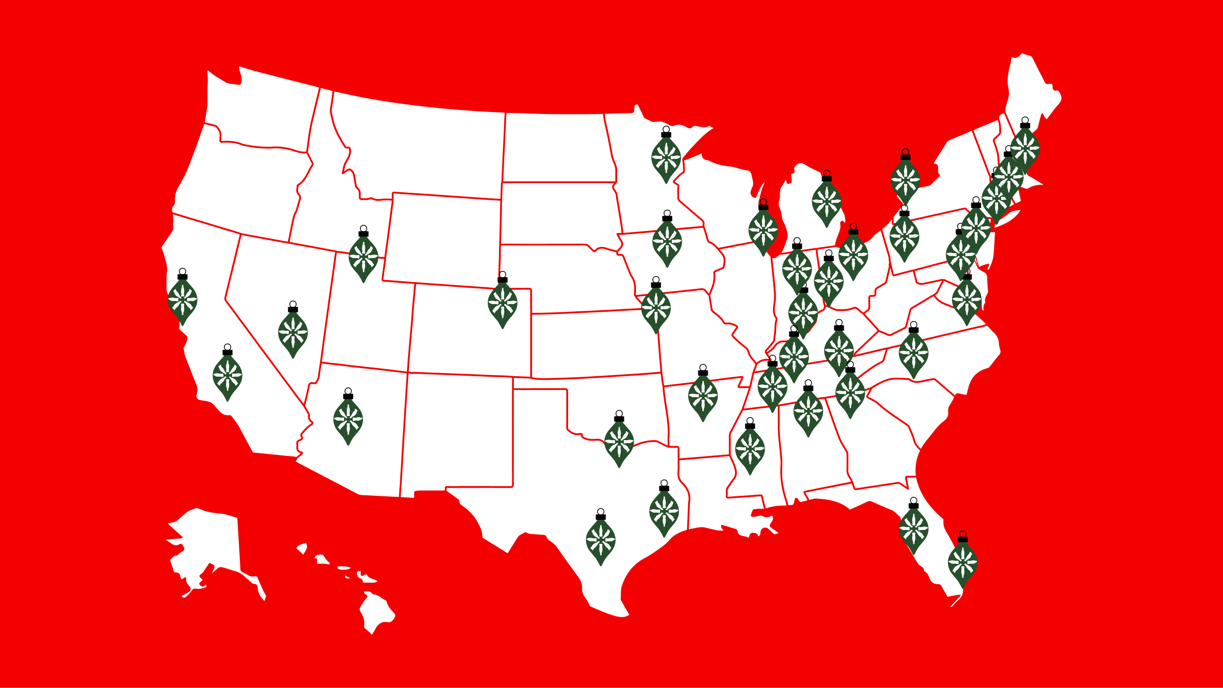 Map of the locations that the Coca-Cola Caravan will be visiting