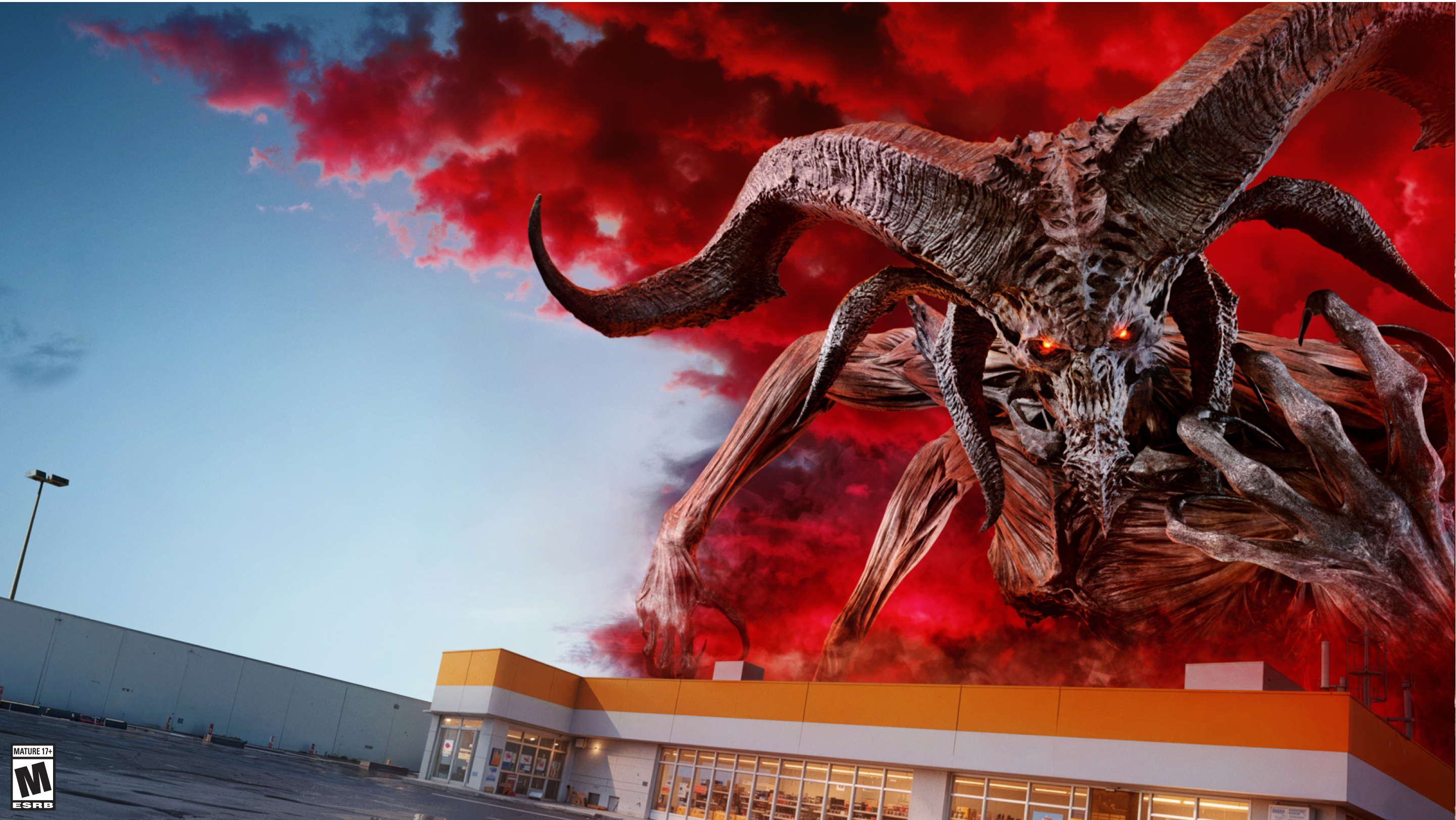 Le personnage de Diablo IV, Mephisto, apparaît au-dessus d’un dépanneur et le chevalier paladin, tout en armure, est prêt à le combattre.