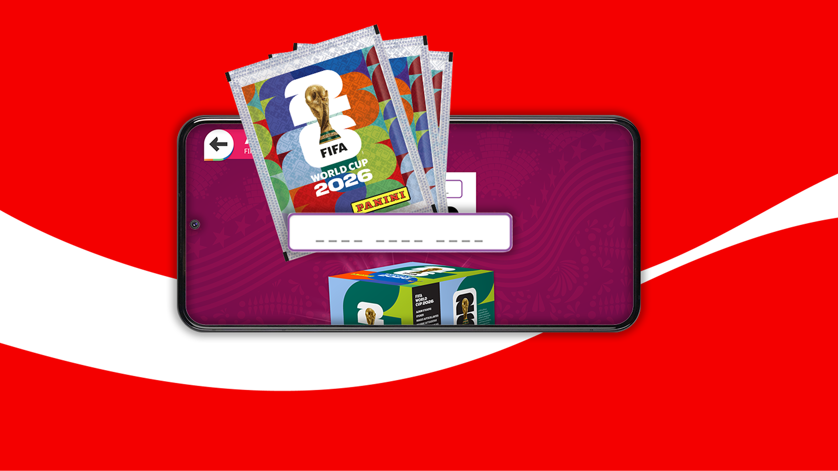 Close-up of FIFA World Cup 2026 Panini sticker packs displayed on top of a smartphone screen