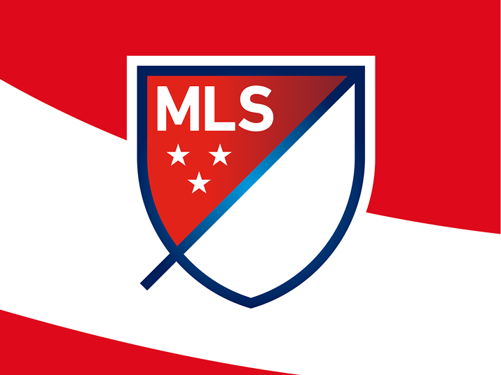 Official MLS crest logo displayed on a red and white background for the Coca-Cola Soccer Central hub.
