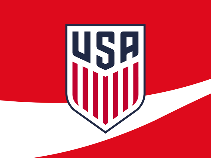 Official US Soccer crest logo shown on a red and white background for the Coca-Cola Soccer Central hub.
