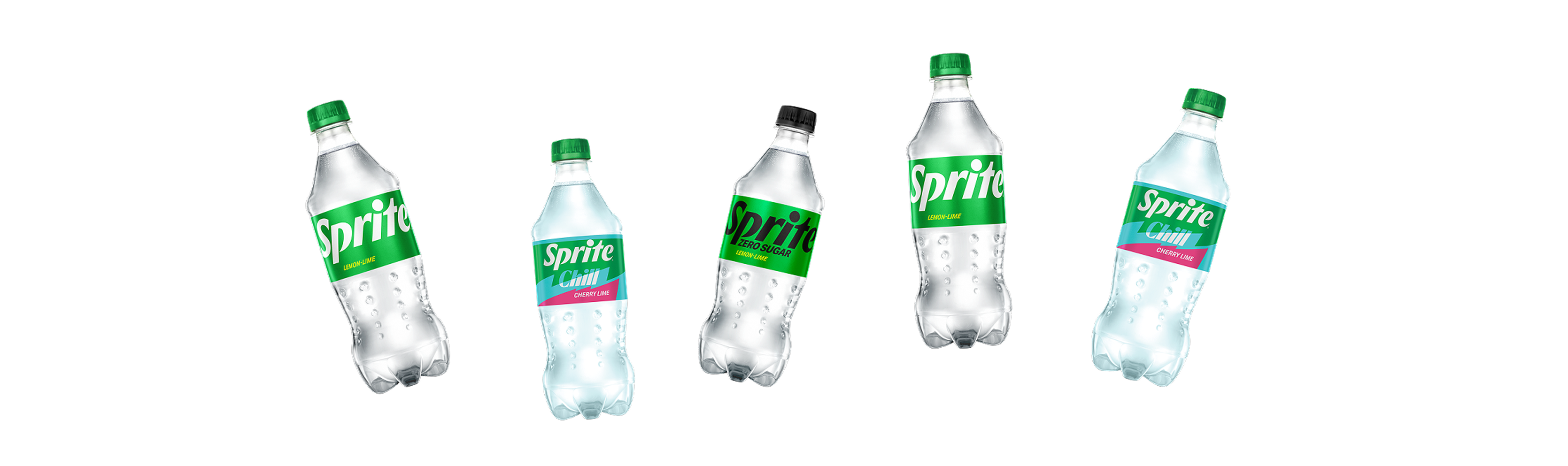 Lineup of five Sprite bottles including Original, Zero Sugar, and Sprite Chill for the digital coupon offer.