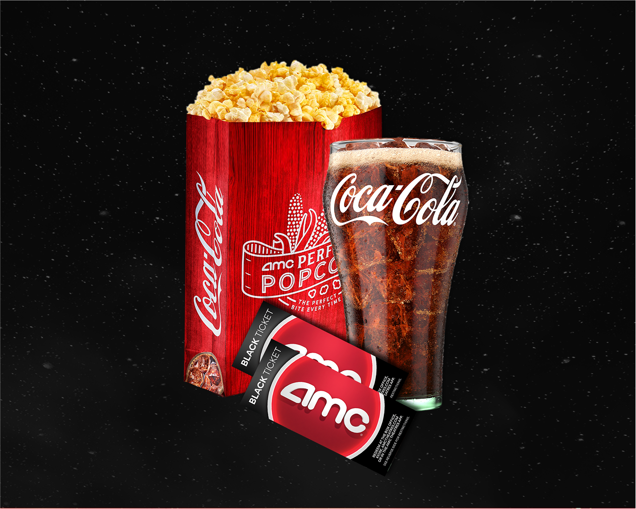 Kick back like a true Jedi with two AMC Theatres Black Tickets, a large popcorn, and two fountain drinks.