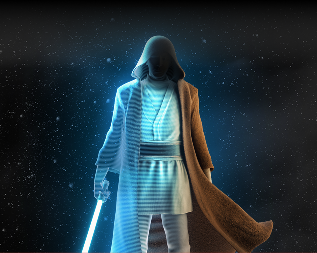 Star Wars Jedi character against a starry black background