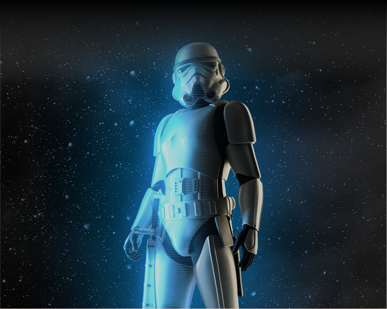 Star Wars Trooper character against a starry black background