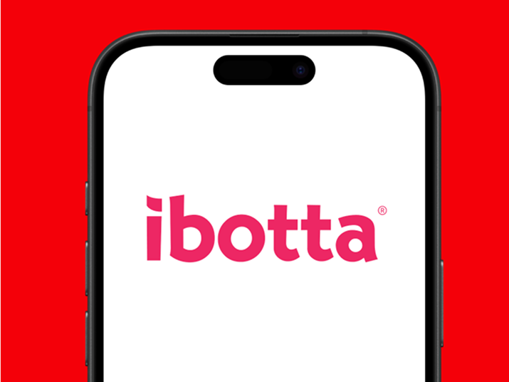 Smartphone screen displaying the Ibotta logo on a red background, illustrating Step 2 of the promotion: Download the Ibotta app to participate in the Daily Cash Drop giveaway.