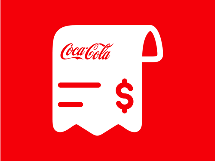 Receipt icon with the Coca-Cola logo and dollar sign on a red background, representing Step 3 of the promotion: Upload your receipt to qualify for the Daily Cash Drop giveaway.