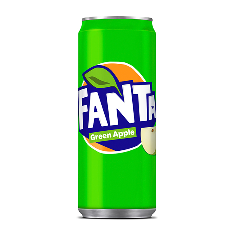 Fanta Green Apple can on white background