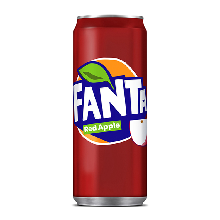 Fanta Red Apple can on white background