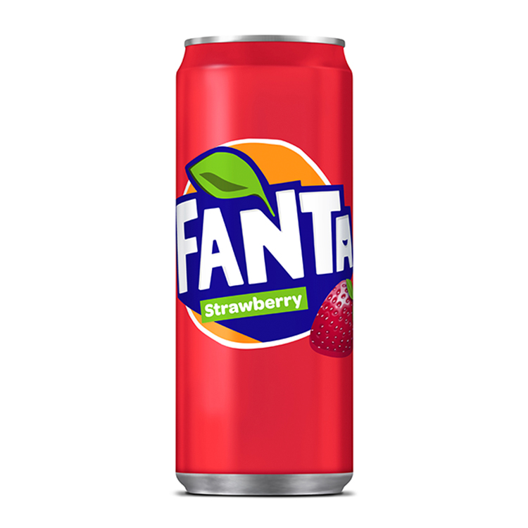 Fanta Strawberry can on white background