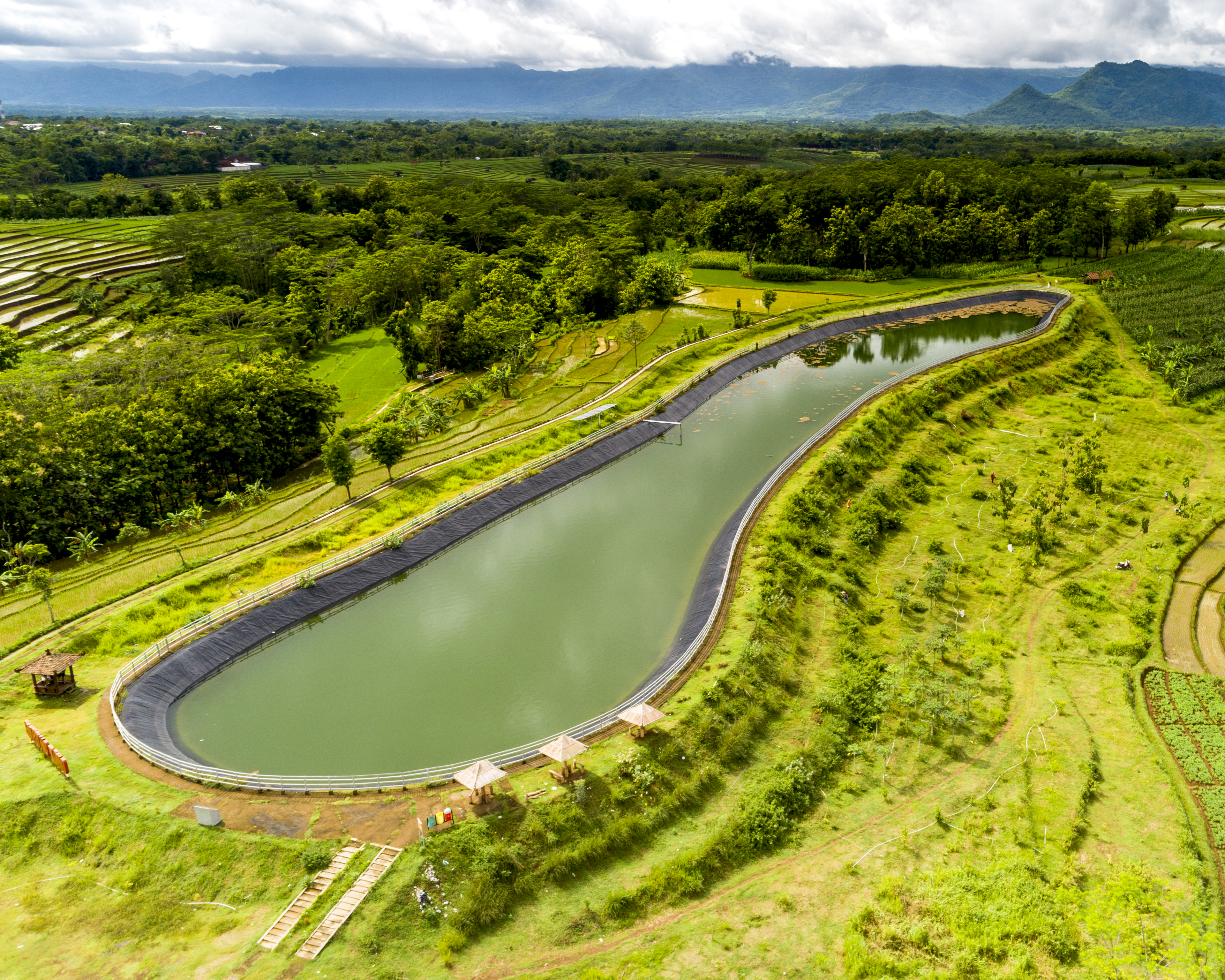  Aerial view of a dam in a rural area