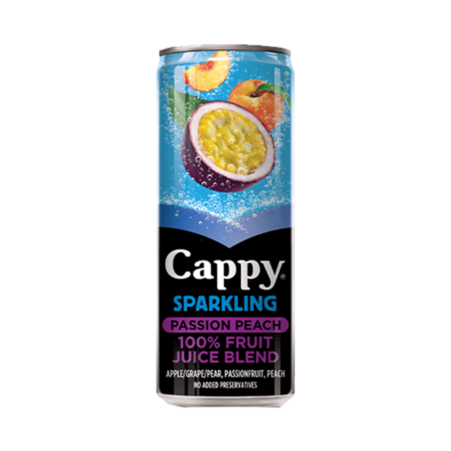A can of Cappy passion and peach blend