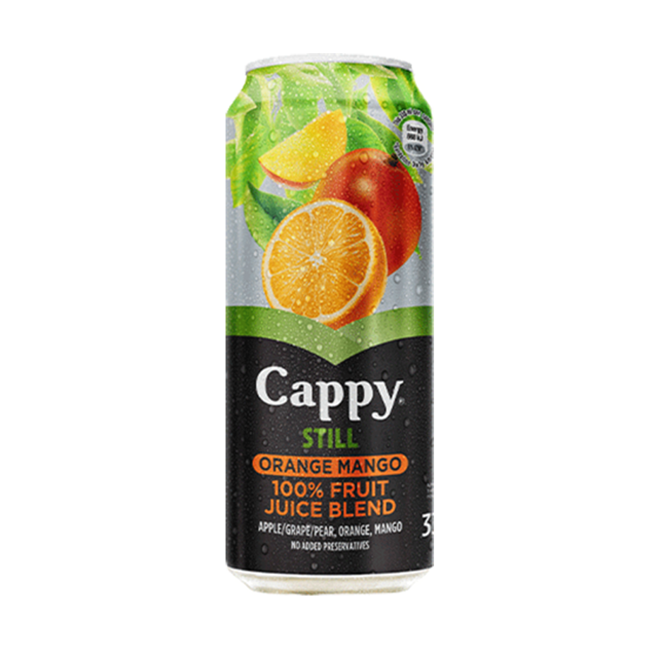 A can of Cappy mango and orange blend